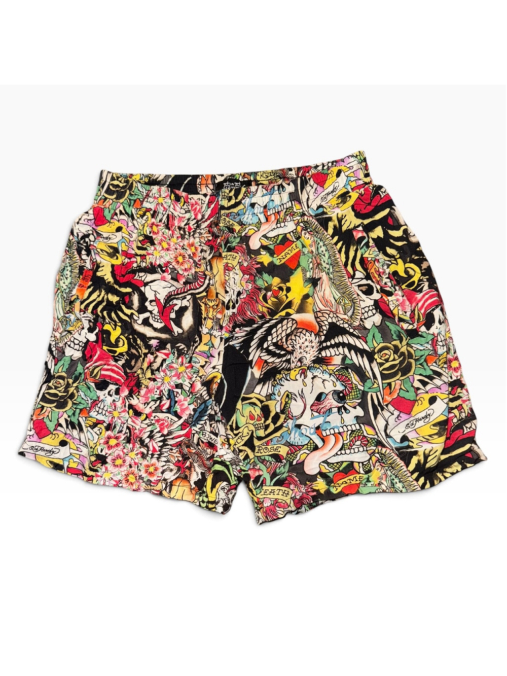 Ed Hardy Athletic Shorts Size S Black Multi-color Tattoo Print